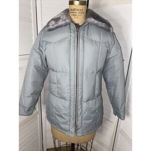 70s VTG Quilted Down Filled Tempco Faux Fur Collar Winter Jacket S/M Made In USA